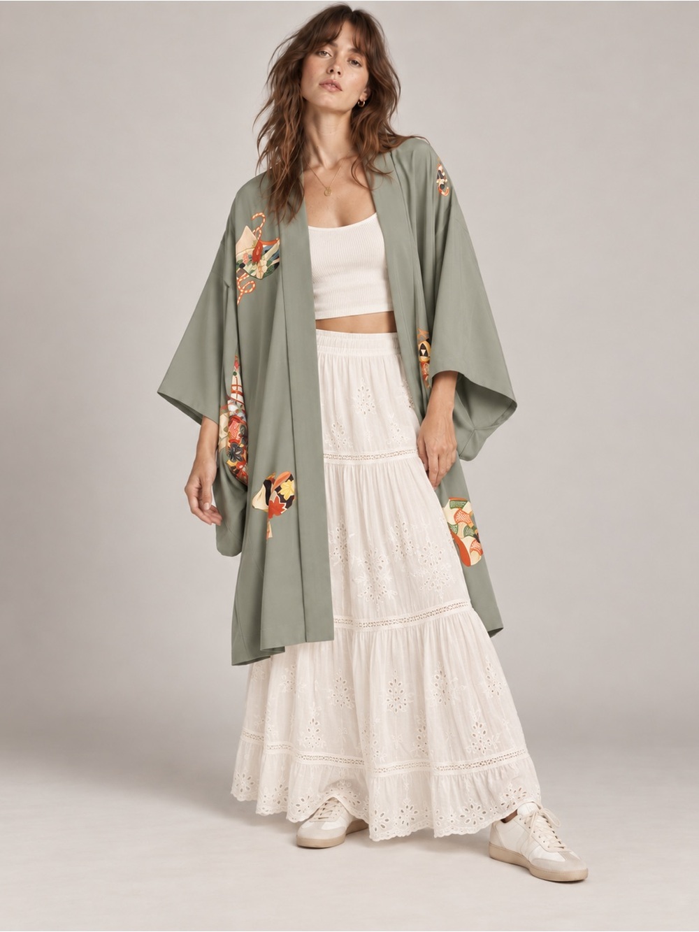 Vintage Japanese Haori Kimono Gray Floral Jacket